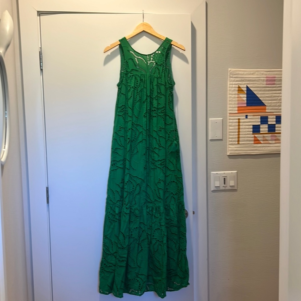 green eyelet maxi dress